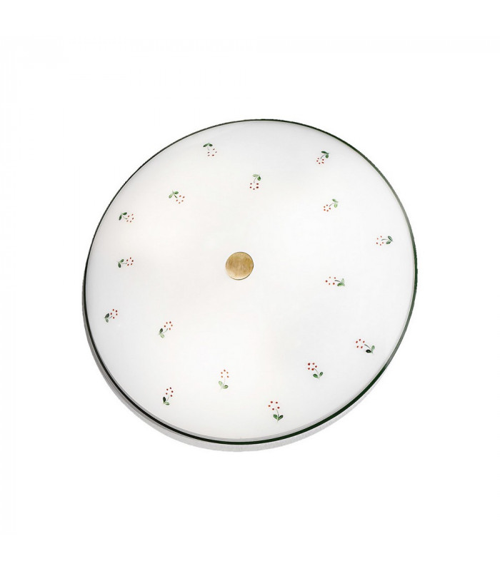 Cottage Style Glass Patterned Flush Ceiling Lamp Antique Brass