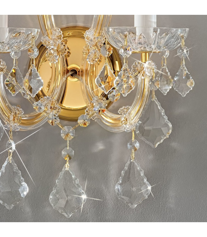 Classic Crystal Candle Wall Light Polished Gold, 2x E14