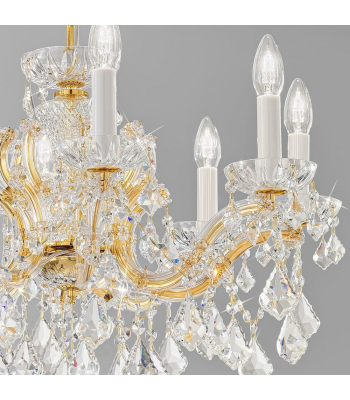 Classic Crystal 8 Arm Chandelier Polished Gold, 8x E14