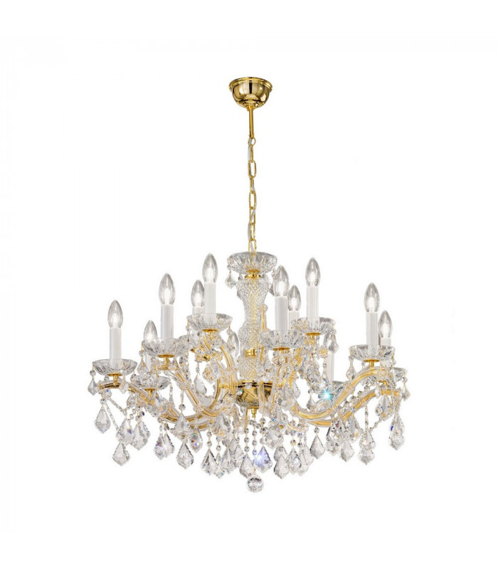 Classic Crystal 12 Arm Chandelier Polished Gold