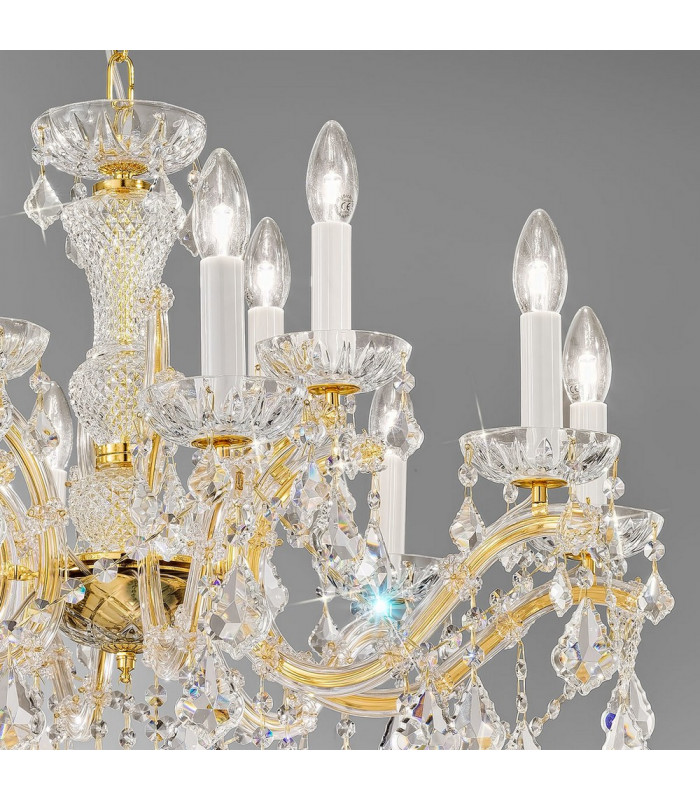 Classic Crystal 12 Arm Chandelier Polished Gold, 12x E14