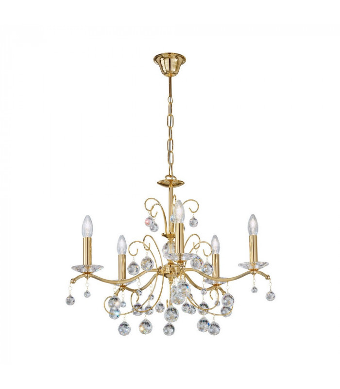 Classic Crystal 5 Arm Chandelier Polished Gold