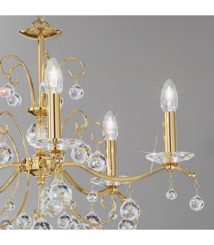 Classic Crystal 5 Arm Chandelier Polished Gold, 5x E14