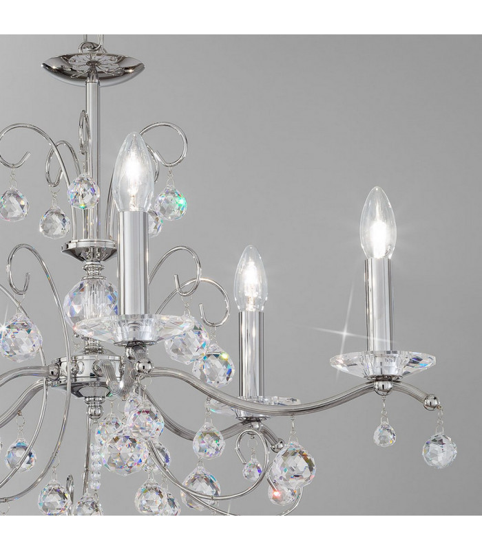 Classic Crystal 5 Arm Chandelier Polished Chrome, 5x E14