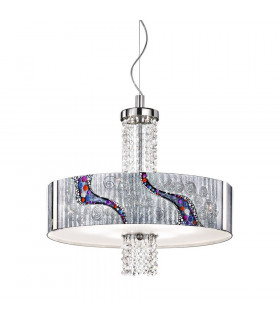 Designer Glass Cylindrical Pendant Light Polished Chrome - Kiss Silver Pattern