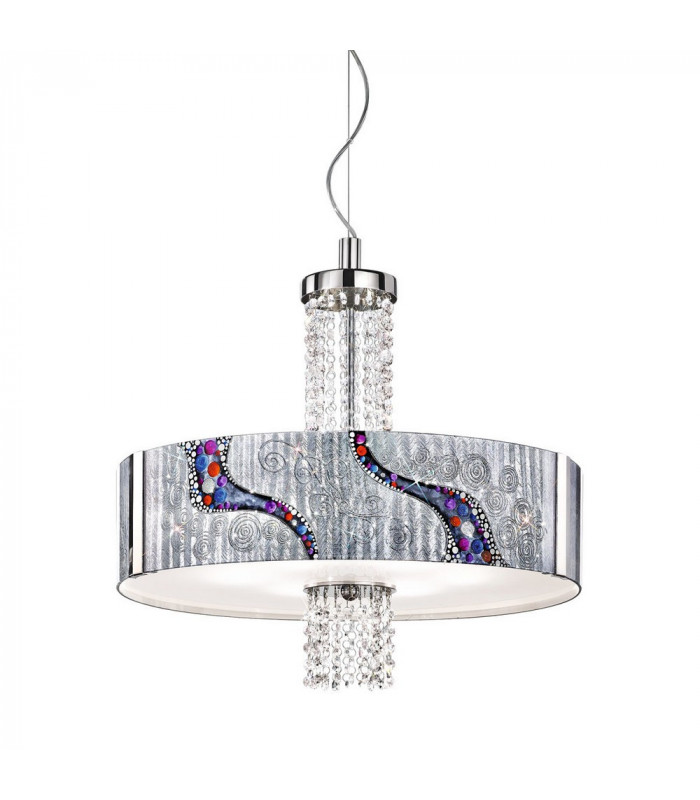 Designer Glass Cylindrical Pendant Light Polished Chrome - Kiss Silver Pattern
