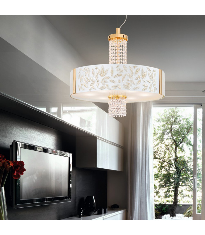 Designer Glass Cylindrical Pendant Light Polished Chrome - Kiss Silver Pattern, 6x E27