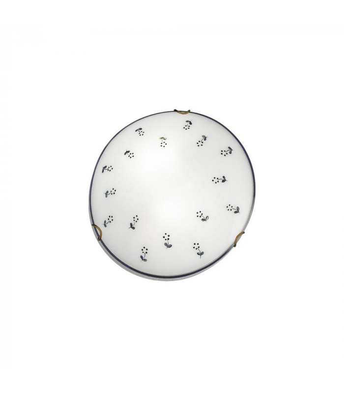 Cottage Style Glass Patterned Flush Ceiling Lamp Antique Brass