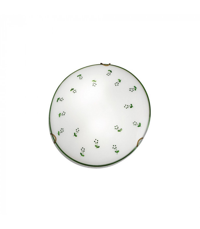 Cottage Style Glass Patterned Flush Ceiling Lamp Antique Brass