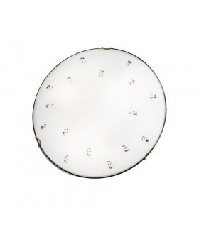 Cottage Style Glass Patterned Flush Ceiling Lamp Antique Brass