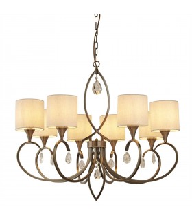 8 Light Crystal Multi Arm Chandelier Cream, Antique Brass Finish, E14 - 1