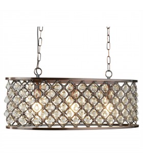 3 Light Oval Ceiling Pendant Bar Copper with Glass Crystals, E14 - 1
