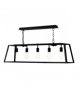 Straight Bar Pendant Light Black, 5x E27