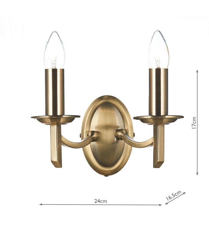 Candle Double Wall Light Antique Brass