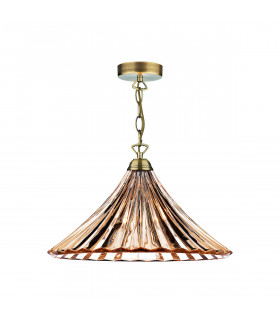 Dome Large Pendant Light Amber Glass & Antique Brass, 1x E27