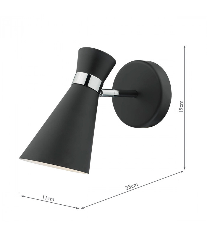 Single Spotlight Wall Light Matt Black & Polished Chrome