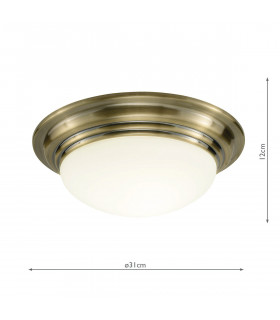 Round Small Bowl Flush Ceiling Light IP44 Antique Brass