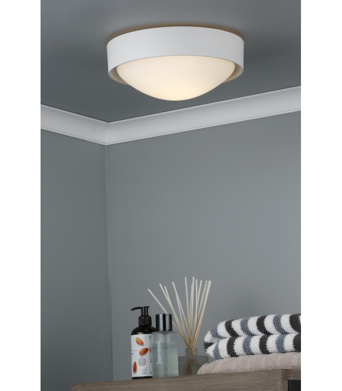 Simple Flush Ceiling Light White IP44, 1x E27
