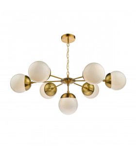 Pendant Light Natural Brass & White Opal Glass, 7x E14