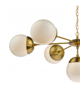 Pendant Light Natural Brass & White Opal Glass, 7x E14