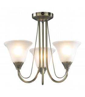Semi Flush Ceiling Light Light Antique Brass complete with Glass, 3x E14