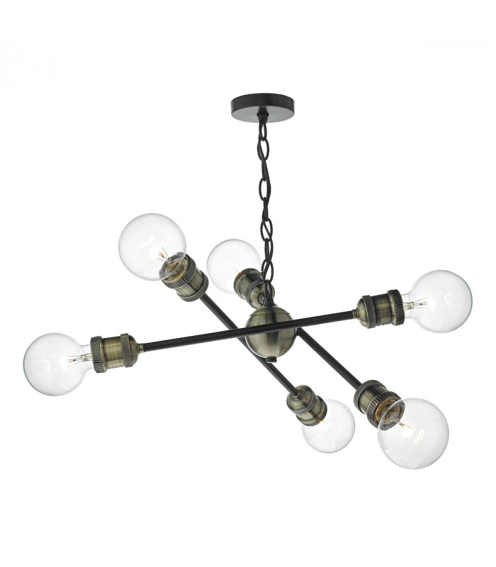 Pendant Light Black & Antique Brass, 6x E27