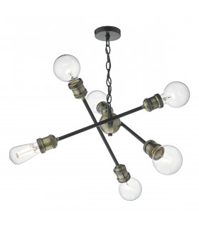 Pendant Light Black & Antique Brass, 6x E27