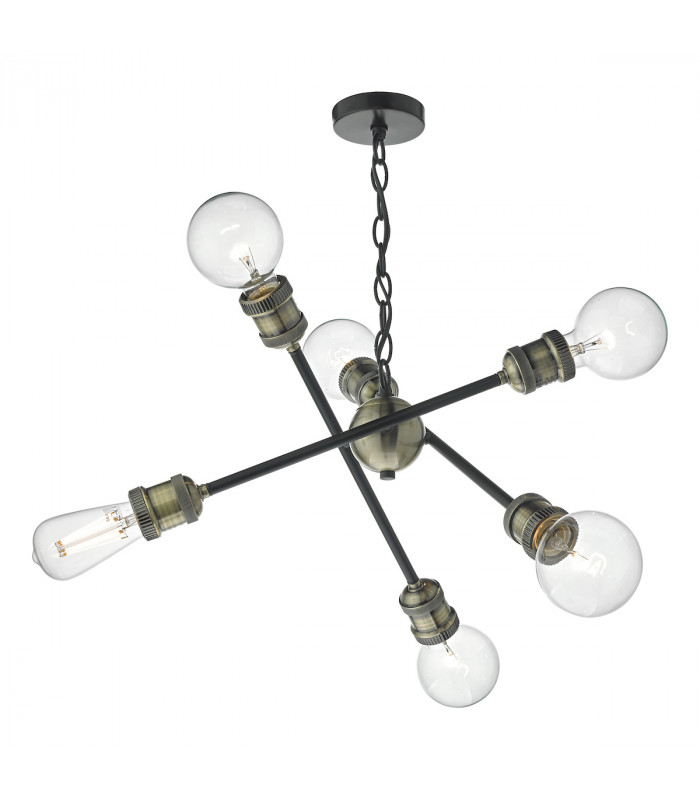 Pendant Light Black & Antique Brass, 6x E27