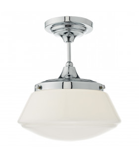 Semi Flush Ceiling Light Light Polished Chrome & Opal Glass IP44, 1x E27