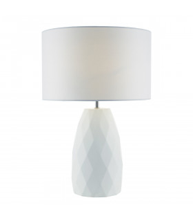 Table Lamp White Base with White Linen Round Drum Shade