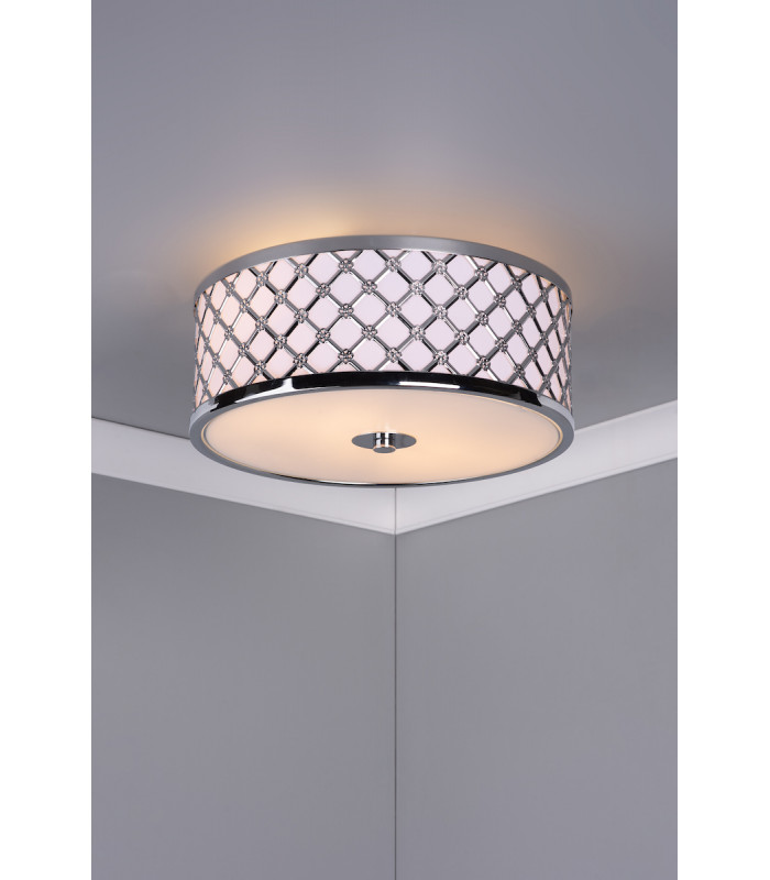 Cylindrical Small 2 Light Flush Ceiling Light Polished Chrome Frosted Glass