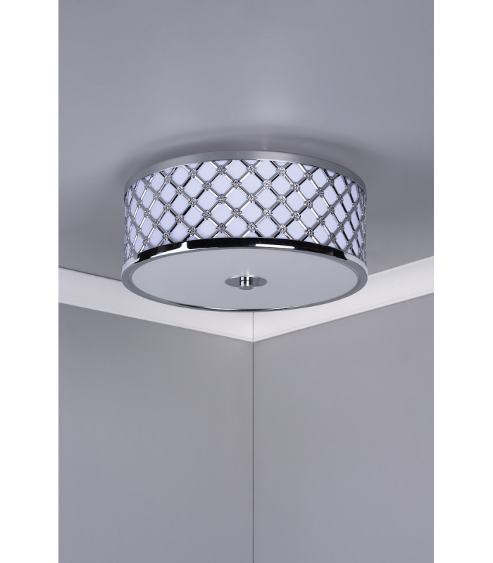 Cylindrical Small 2 Light Flush Ceiling Light Polished Chrome Frosted Glass