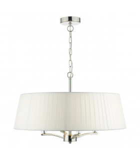 Cylindrical Pendant Light Polished Nickel with Ivory Ribbon Shade, 4x E14