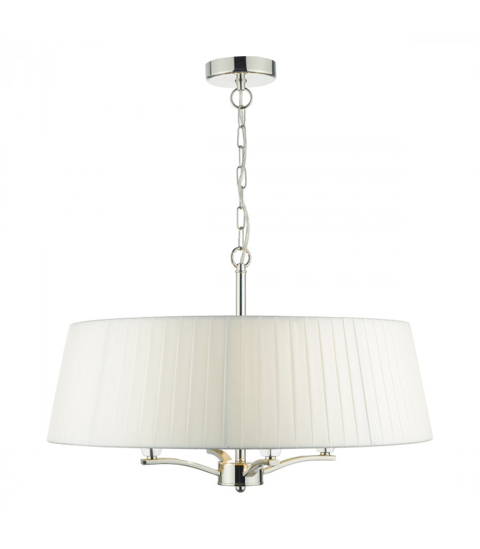 Cylindrical Pendant Light Polished Nickel with Ivory Ribbon Shade, 4x E14