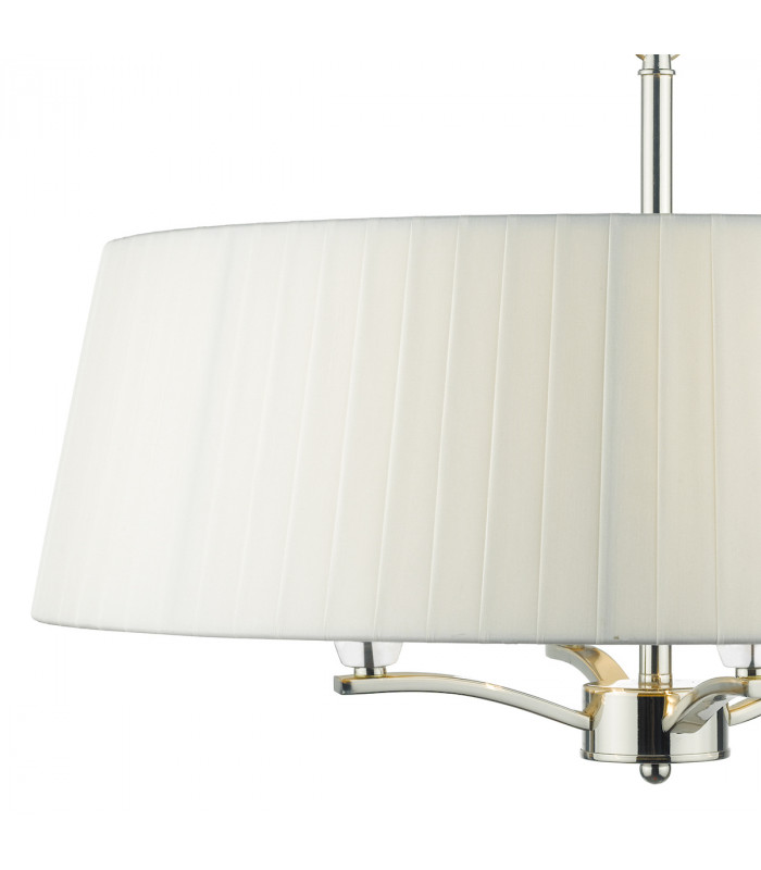 Cylindrical Pendant Light Polished Nickel with Ivory Ribbon Shade, 4x E14