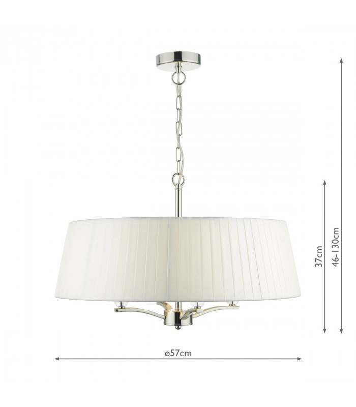 Cylindrical Pendant Light Polished Nickel with Ivory Ribbon Shade, 4x E14