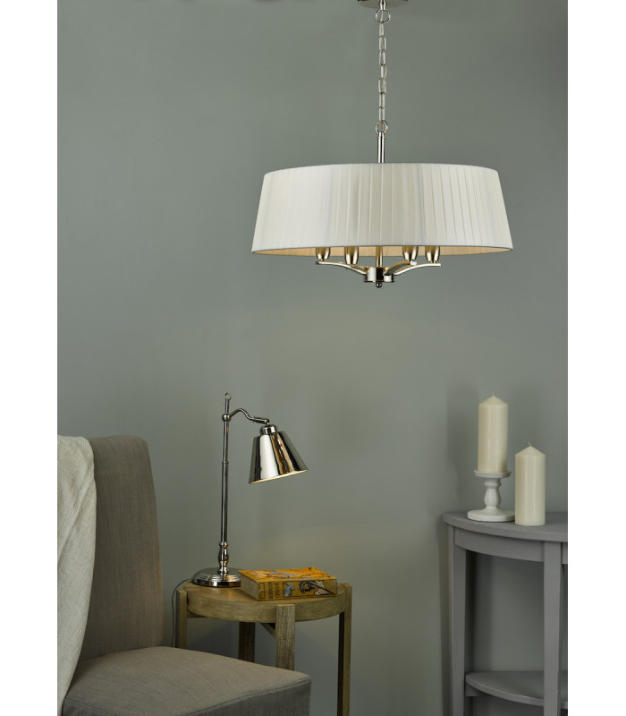 Cylindrical Pendant Light Polished Nickel with Ivory Ribbon Shade, 4x E14