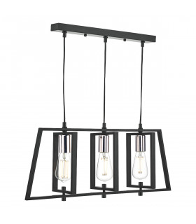 Straight Bar Pendant Light Black & Polished Chrome, 3x E27