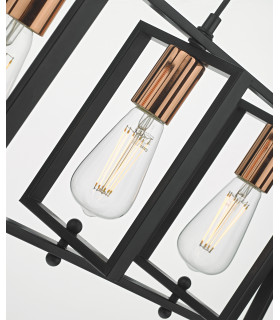 Straight Bar Pendant Light Black & Polished Chrome, 3x E27
