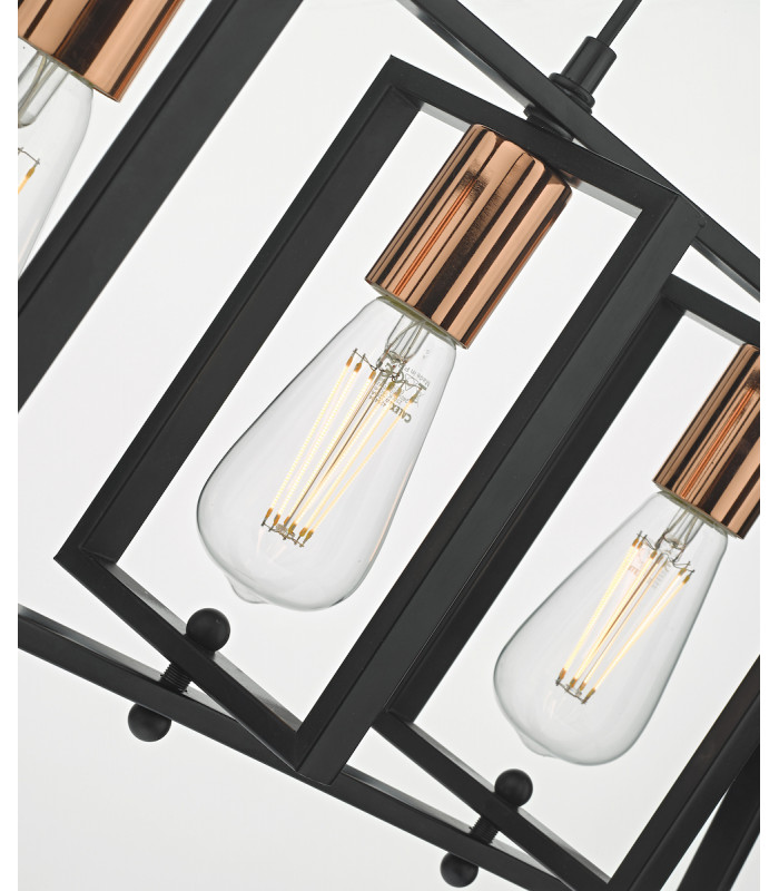 Straight Bar Pendant Light Black & Polished Chrome, 3x E27