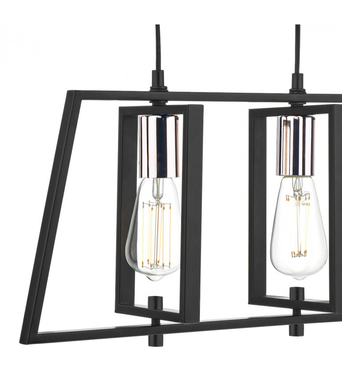 Straight Bar Pendant Light Black & Polished Chrome, 3x E27