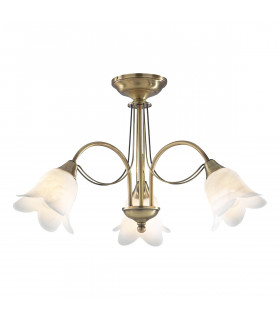 Semi Flush Ceiling Light Light Antique Brass complete with Alabaster Glass, 3x E14