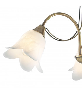 Semi Flush Ceiling Light Light Antique Brass complete with Alabaster Glass, 3x E14