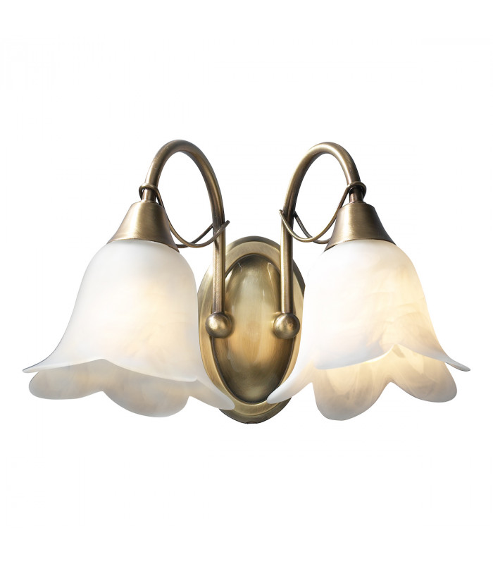 Double Wall Light Antique Brass complete with Alabaster Glass