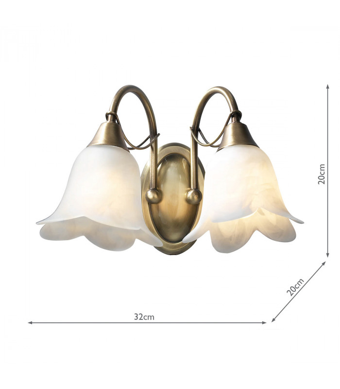 Double Wall Light Antique Brass complete with Alabaster Glass