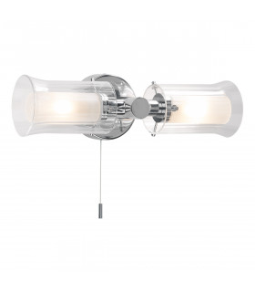 Bathroom Switched Double Wall Light Polished Chrome IP44