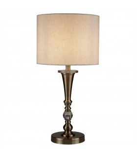 1 Light Table Lamp Antique Brass, Cream with Linen Shade, E27 - 1