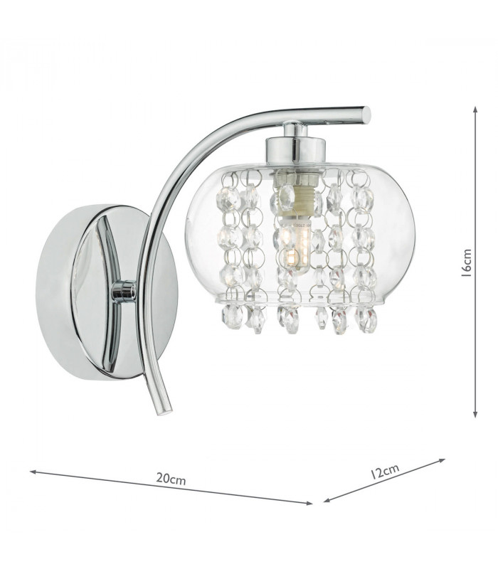 Crystal Single Wall Light Polished Chrome & Glass