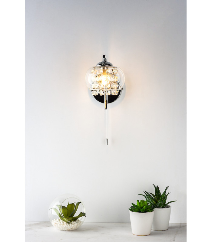 Crystal Single Wall Light Polished Chrome & Glass