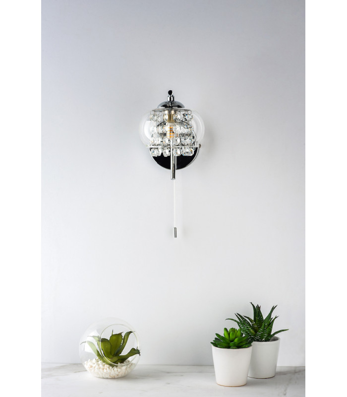 Crystal Single Wall Light Polished Chrome & Glass
